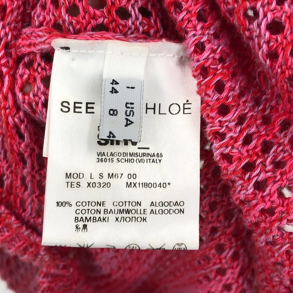 See by Chloe Blouse Rib Knit Openwork Scoop Neck Short Sleeve Curve Hem Pink 8 - Picture 9 of 9